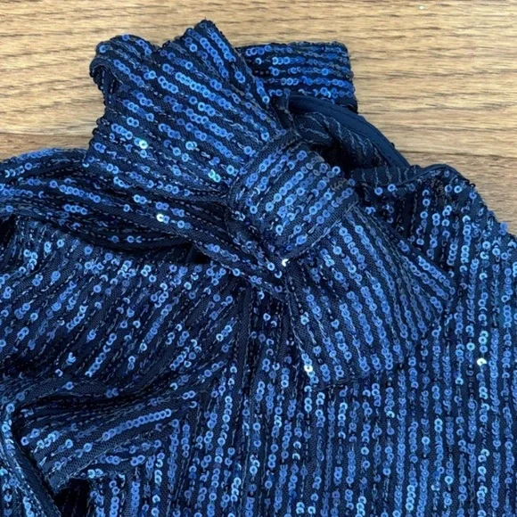 CeCe glamorous bows Navy Sequin Off-Shoulder cold Blouse sequence bling NWT Sz M - Picture 6 of 15